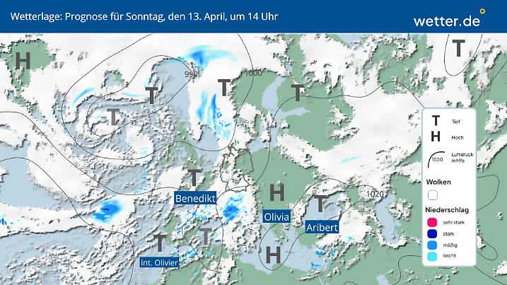 Die stabile Hochdrucklage mit Olivia hat nun ein Ende - es wird wechselhafter.