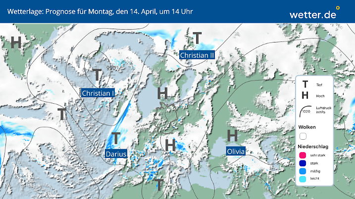 Viele Tiefs um uns herum beeinflussen die neue Wetterlage.