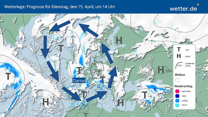 Wetter-Waschmaschine aus Tiefdruckgebieten über Europa