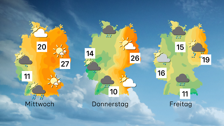 Wettervorhersage für drei Tage ab Mittwoch