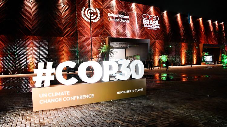 BELEM, BRAZIL - NOVEMBER 10: A COP30 sign is seen outside the venue of the 30th UN Climate Change Conference (COP30) on