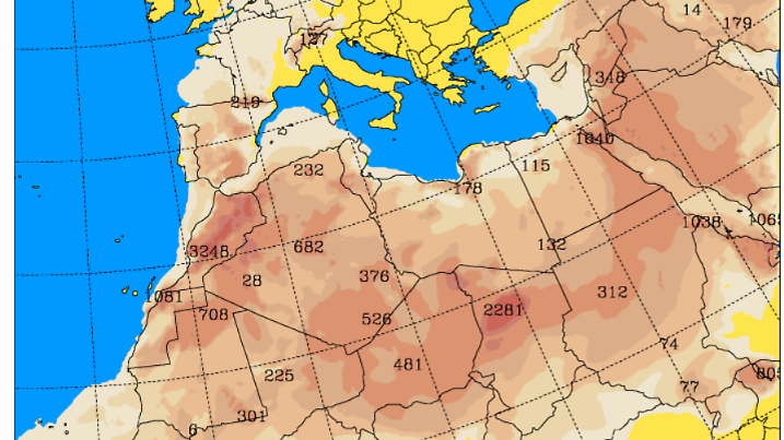 Saharastaub am Donnerstag über Europa