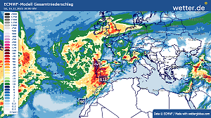 Niederschläge in Europa bis Sonntagabend