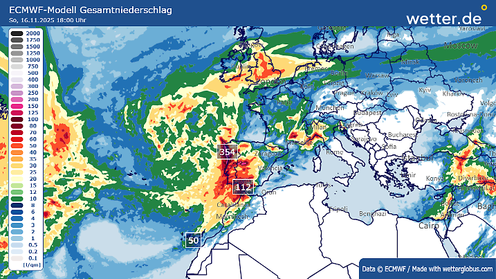 Niederschläge in Europa bis Sonntagabend