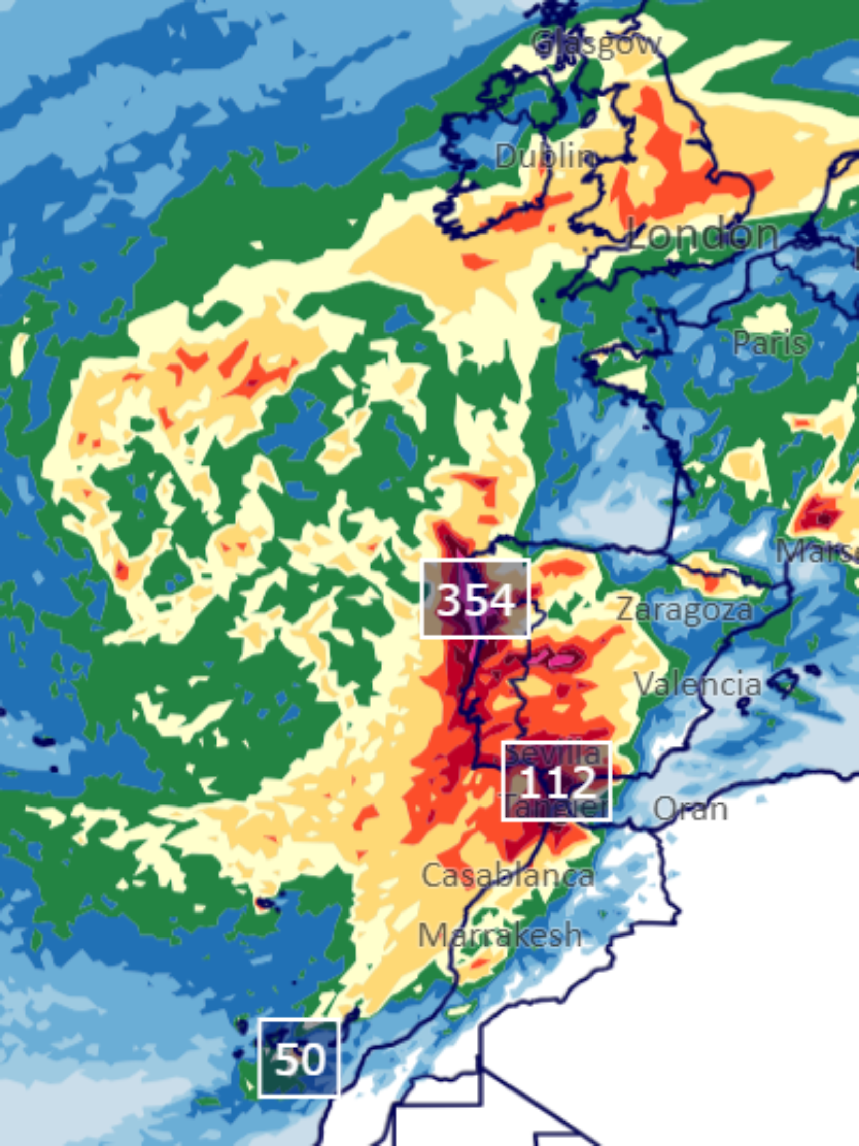 Niederschläge in Europa bis Sonntagabend