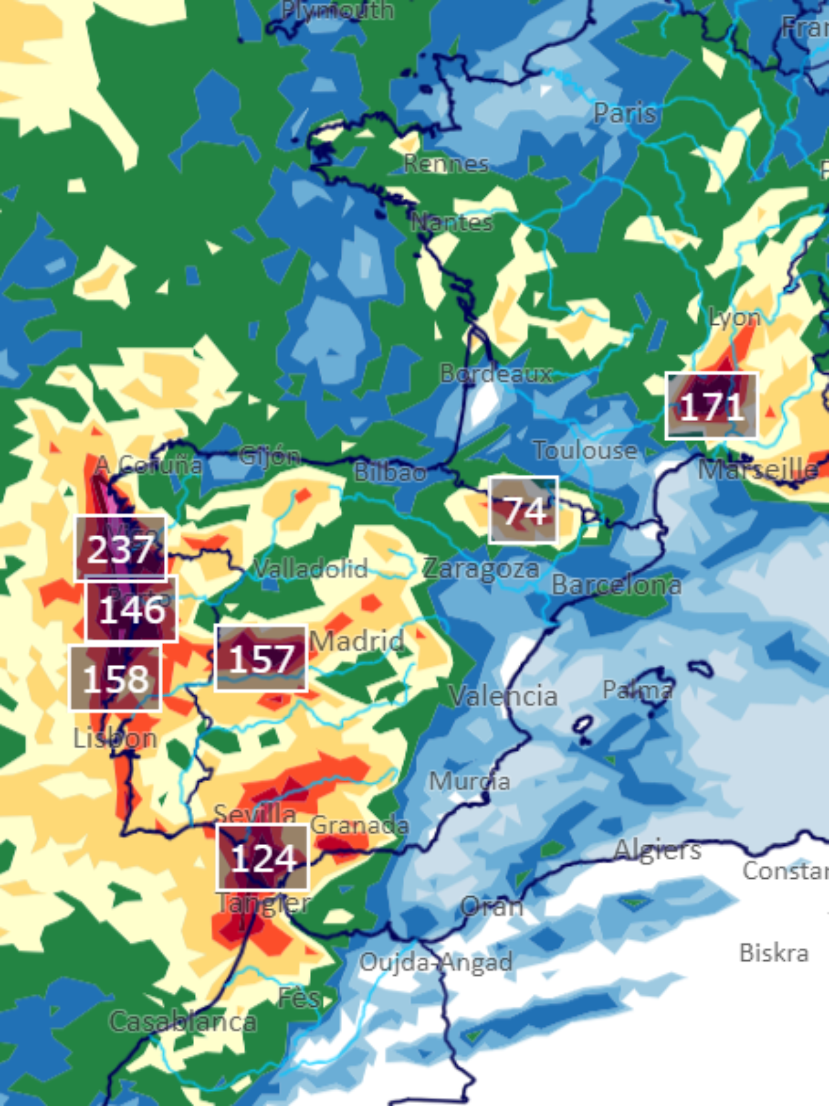 Regenmengen bis Montagmorgen