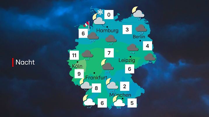 Nachtwetter in Deutschland: Regen im Norden, Auflockerungen im Süden