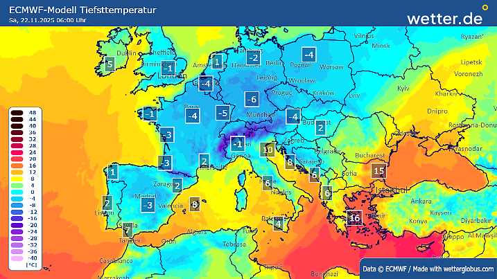 Der Winter ist in Europa angekommen. In den Nächten kommt es verbreitet zu Frost.