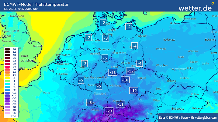 Krasse Tiefstwerte am Sonntagmorgen: Deutschland eine Kühltruhe.