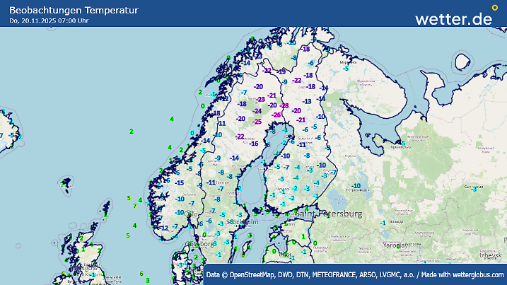 Tiefsttemperaturen in Skandinavien. Da kann Deutschland nicht mithalten.