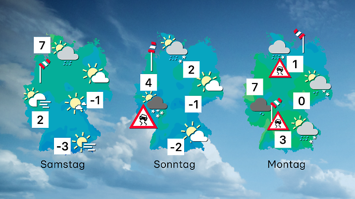 Wettervorhersage für 3 Tage ab Samstag