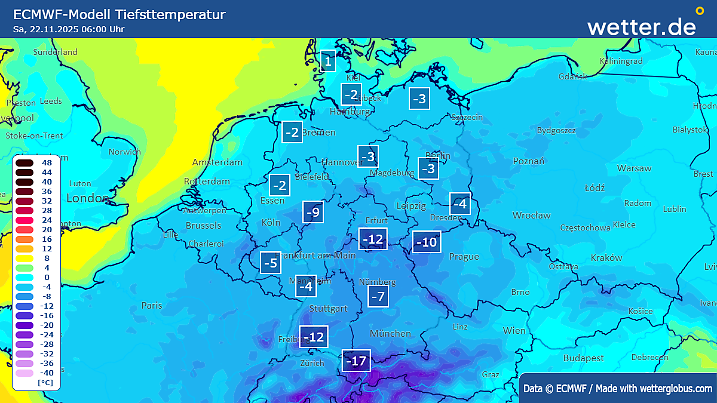Tiefstwerte am Samstagmorgen