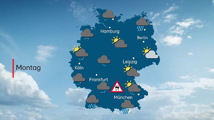 Regen, Schnee, etwas Sonne, aber auch wieder Glätte im Süden.