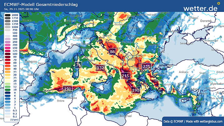 Im Mittelmeerraum wird es reichlich nass.