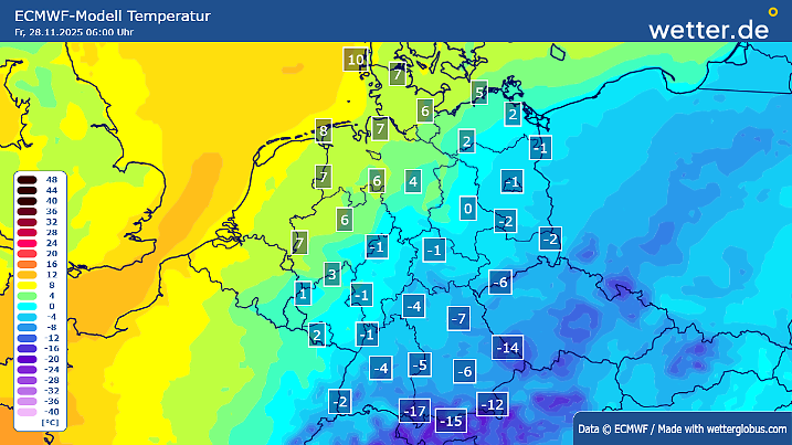 Die Tiefstwerte zu Beginn des Wochenendes