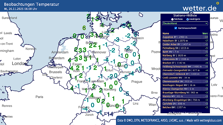 Der Start in den Tag bringt erneut oft winterliche Werte mit entsprechender Glättegefahr - auch abseits der Schneefallgebiete.