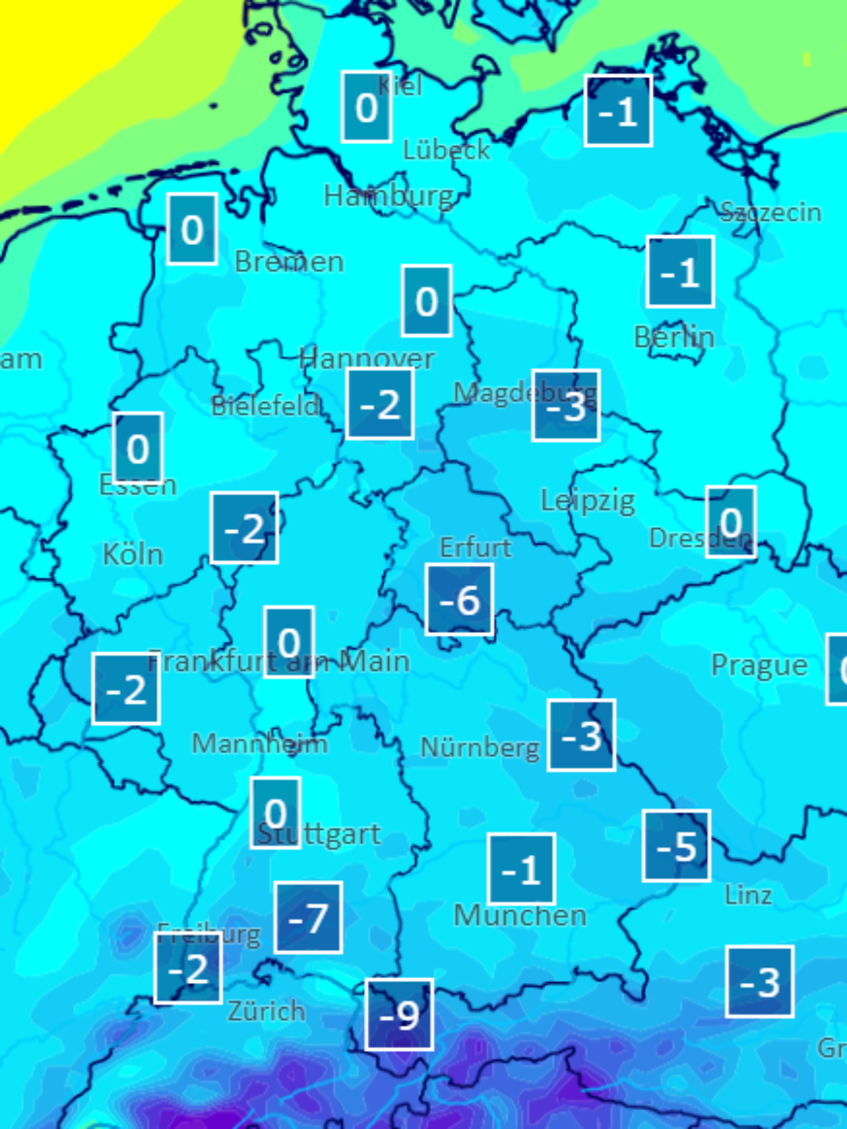 Die Tiefstwerte liegen am Donnerstagmorgen noch einmal fast überall unter dem Gefrierpunkt.