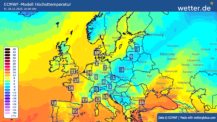 10 Grad am letzten November - Frost wird in den Südosten von Deutschland abgedrängt.
