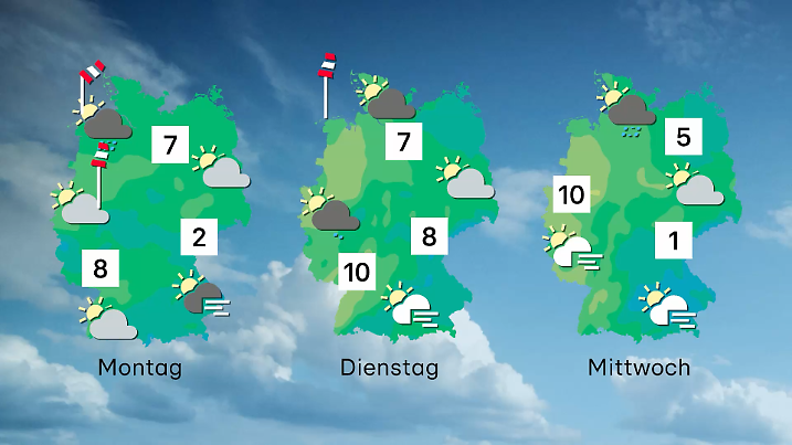 Der Wettertrend von Montag bis Mittwoch