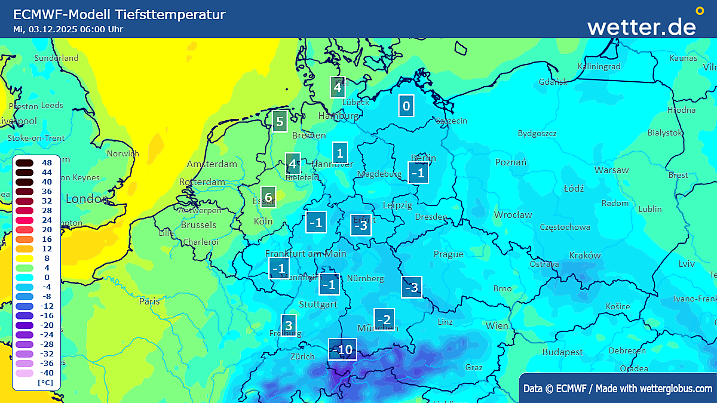 Tiefstwerte am Mittwochmorgen
