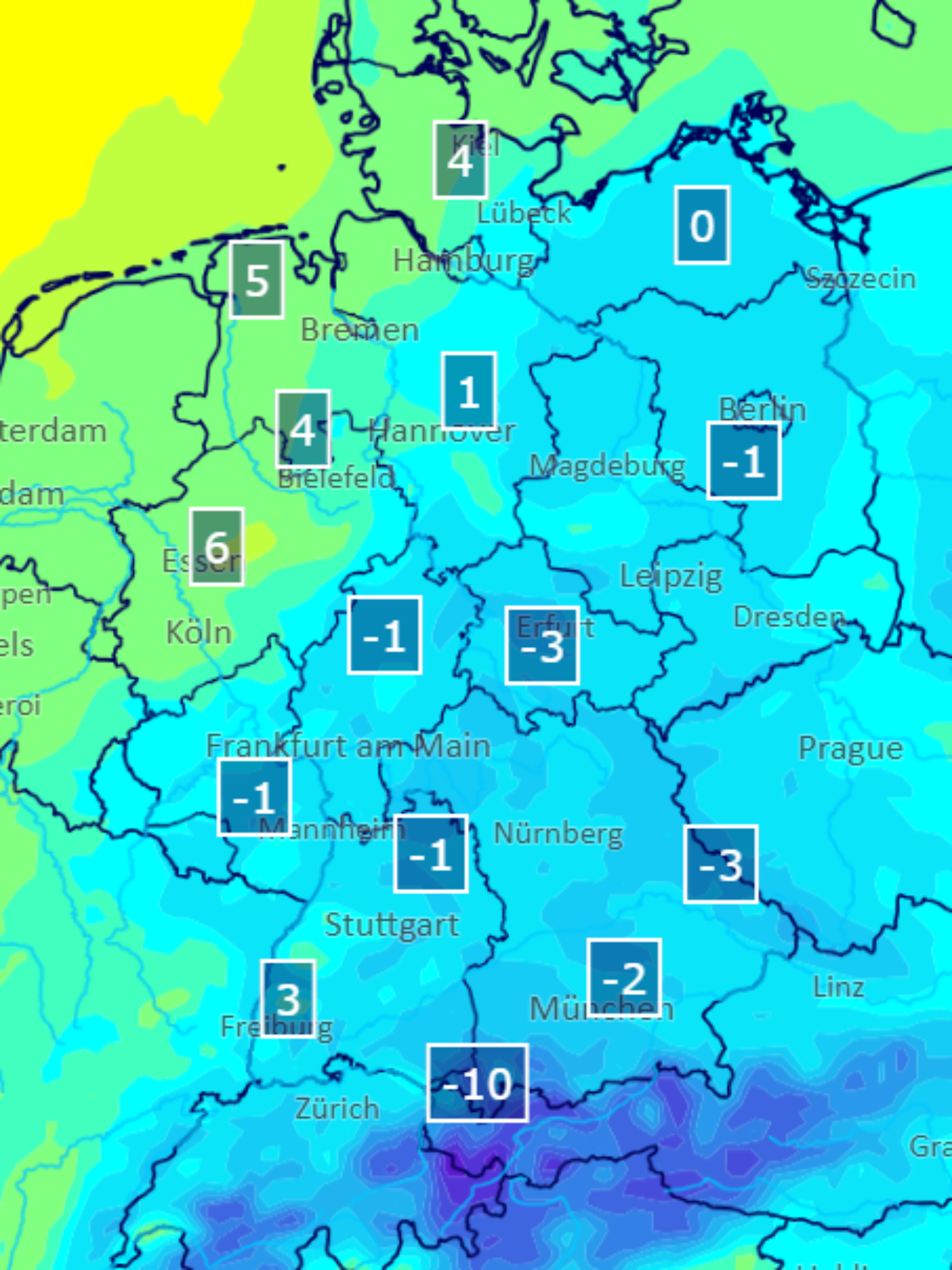 Tiefstwerte am Mittwochmorgen