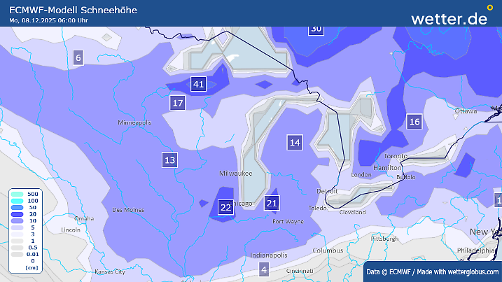 Schneehöhen am Montag