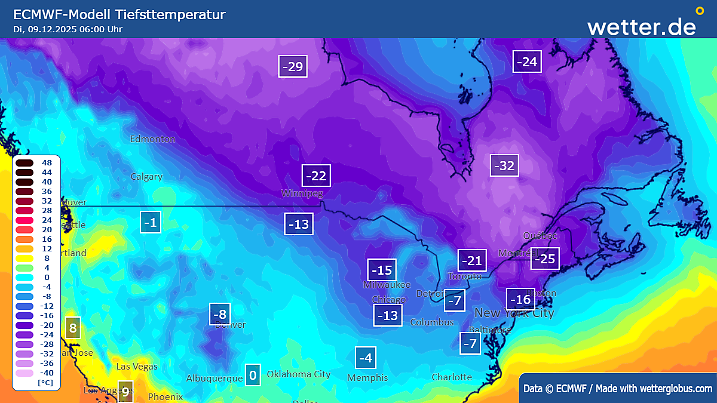 Tiefstwerte am Dienstagmorgen in Nordamerika