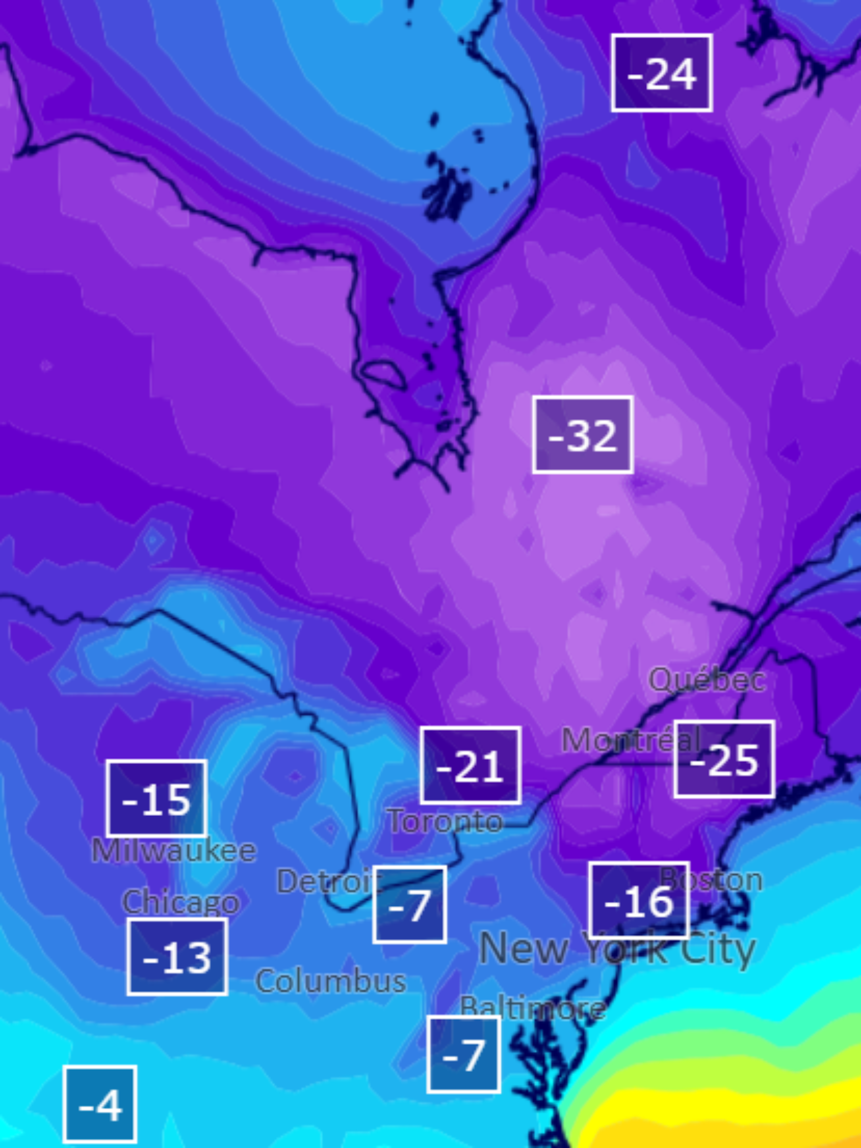 Tiefstwerte am Dienstagmorgen in Nordamerika