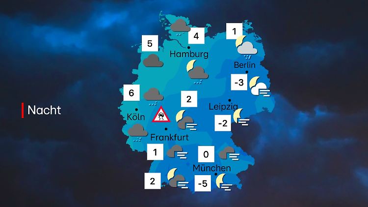 -5 bis +6 Grad - Achtung, Glatteisgefahr zwischen Warm und Kalt!