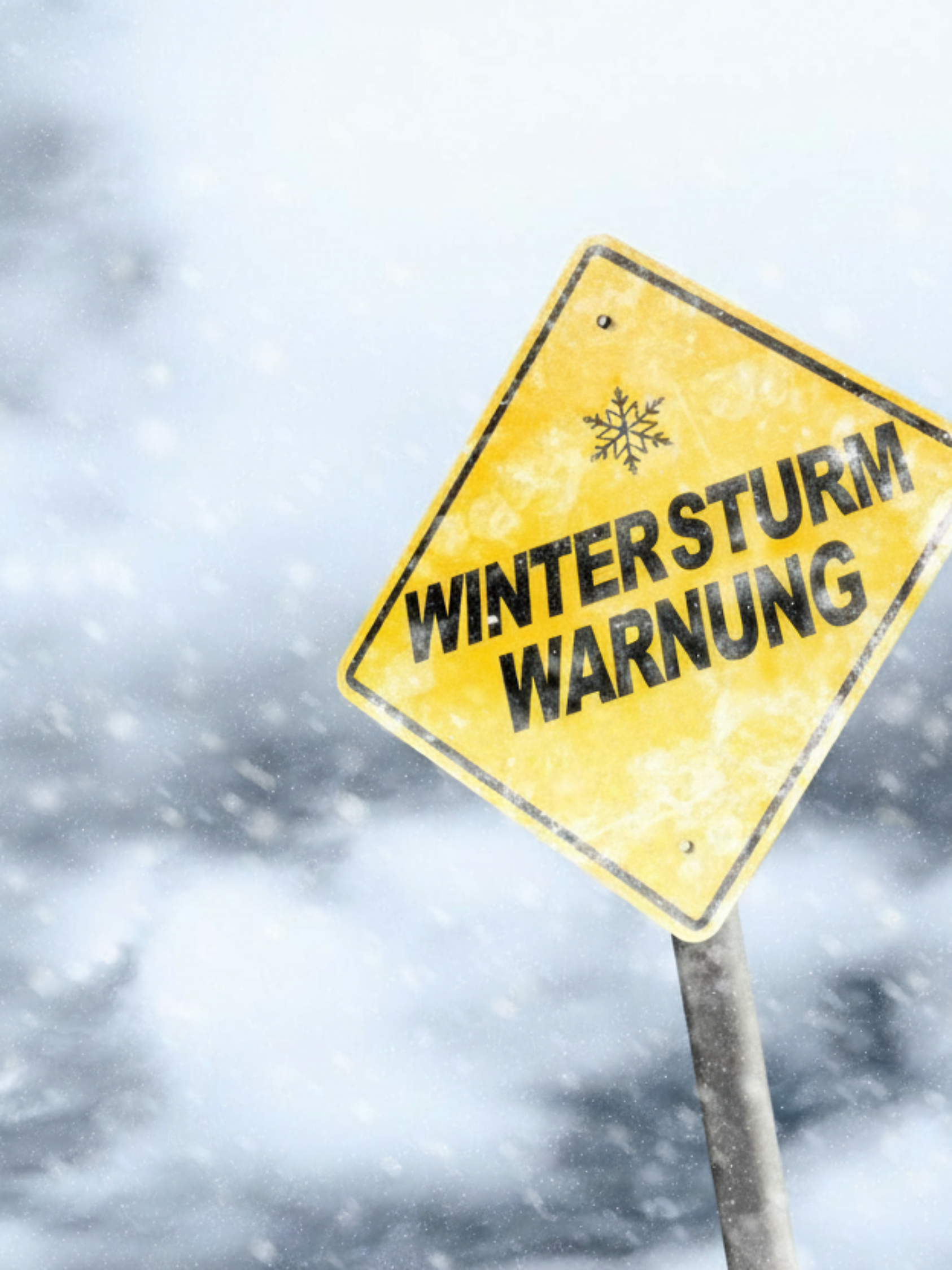 Wintersturm-Warnung, Schild im Schneesturm bzw. Blizzard