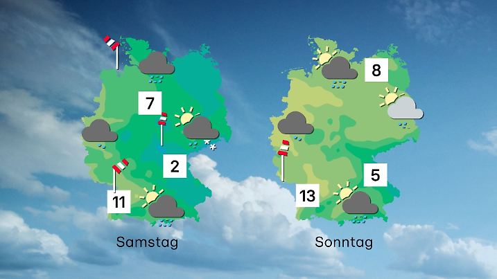 Prognose für das Wetter in Deutschland am Wochenende: Wind und Regen am Samstag und milde Temperaturen am Sonntag.