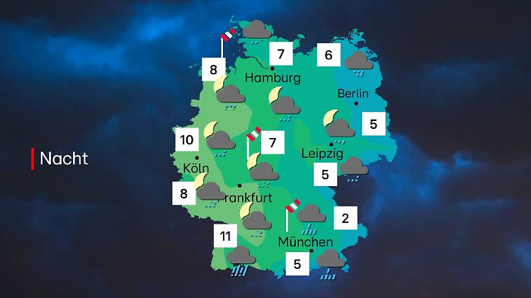 Heute Nacht bleibt es grau, stürmisch und mild.