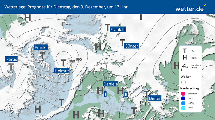 Tiefs und Hochs liegen quer über Deutschland.