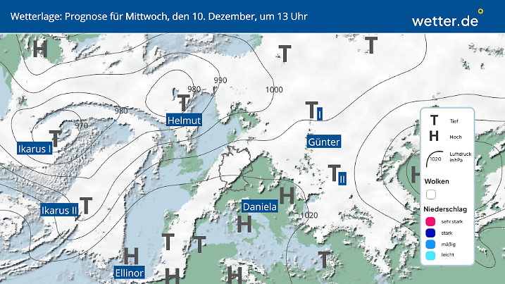 Allmählich ebbt der Zustrom der warmen Luft ab, während sich in den kommenden Tagen Hoch Daniela von Süden her immer weiter ausbreitet.