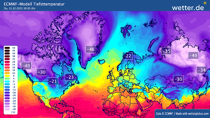 Temperaturen bis an die -50 Grad - so verteilen sich derzeit die Kältezentren.