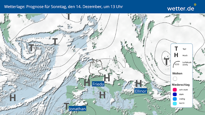 Hoch Frieda lässt Deutschland links bzw. unter Wolken liegen