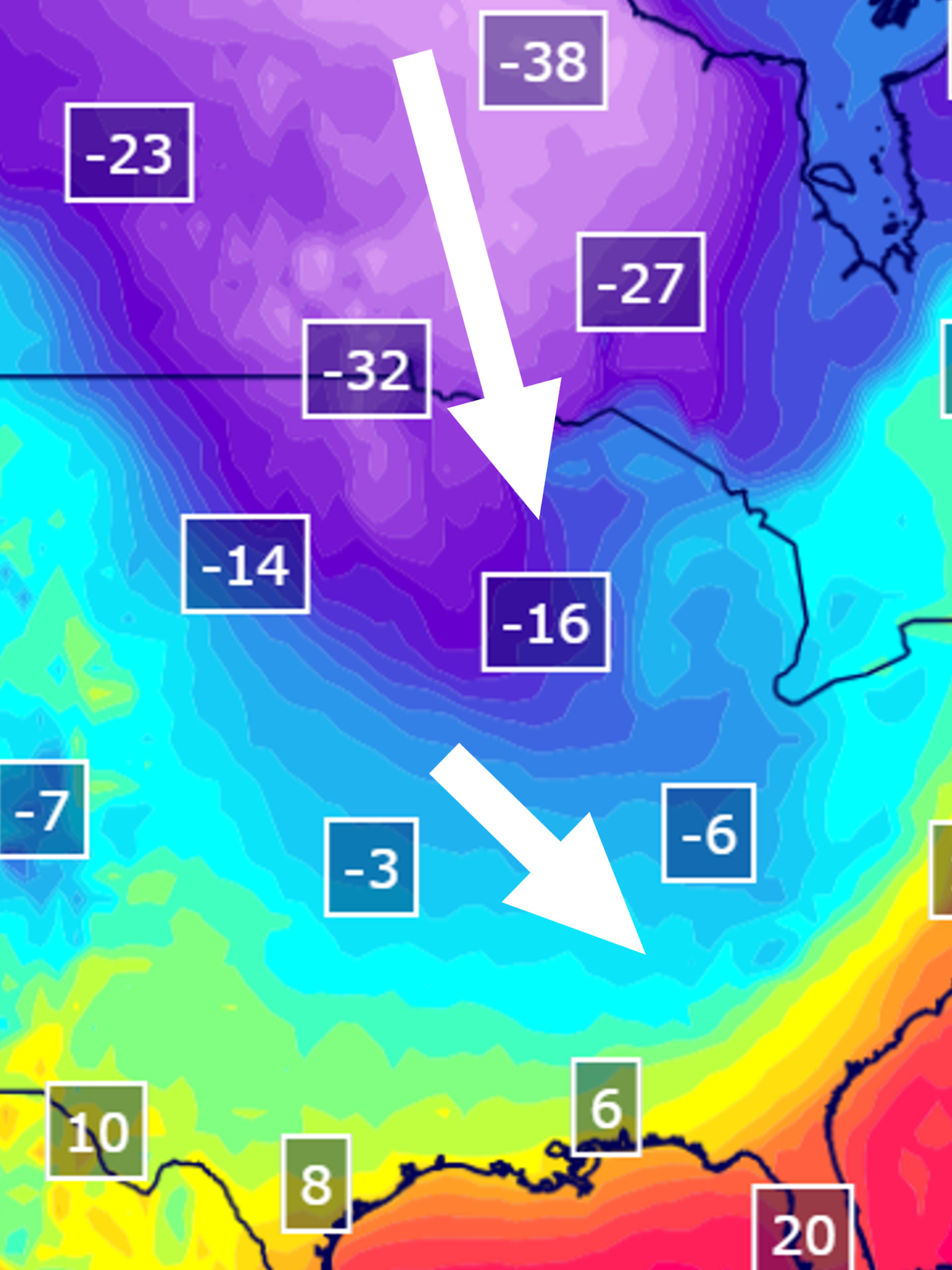 Tiefstwerte für Freitagmorgen (19.12.) Ortszeit in den USA