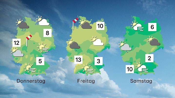 Wettervorhersage für 3 Tage ab Donnerstag