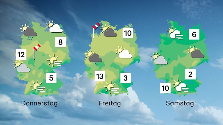 Wettervorhersage für 3 Tage ab Donnerstag