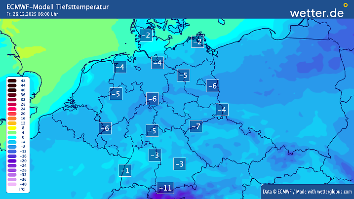 Tiefstwerte am 2. Weihnachtsfeiertag 2025