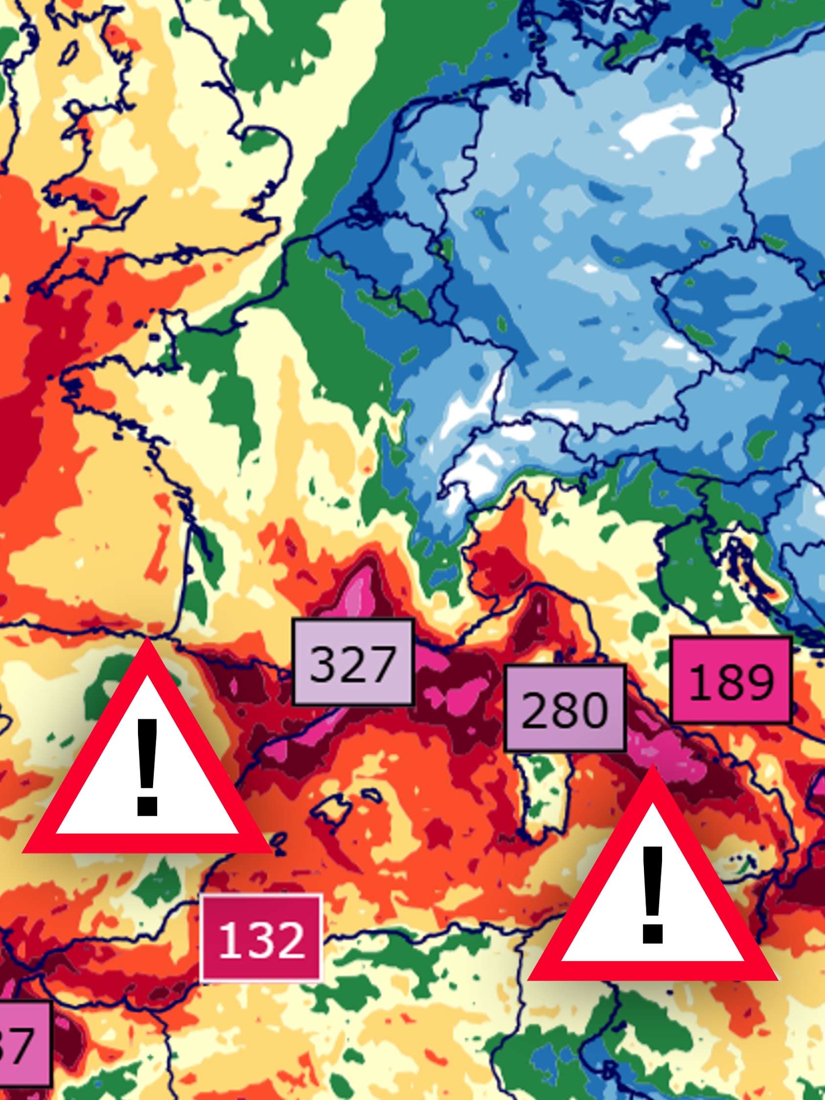 Niederschlagssummen im ECMWF für die nächsten zwei Wochen bis Neujahr 2026, Karte vom 17.12.2025