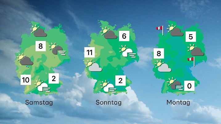 Wettervorhersage für 3 Tage ab Samstag, 20. Dezember, in Deutschland