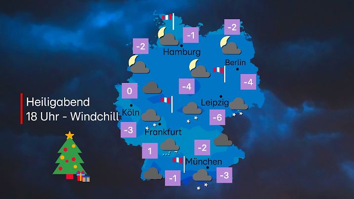 Mit Windchill durch den Ostwind wird sich der Heiligabend enorm kalt anfühlen.