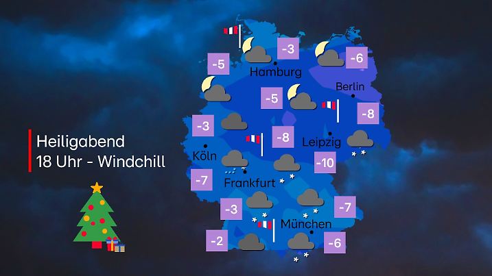 Windchill-Temperaturen am Heiligabend 2025