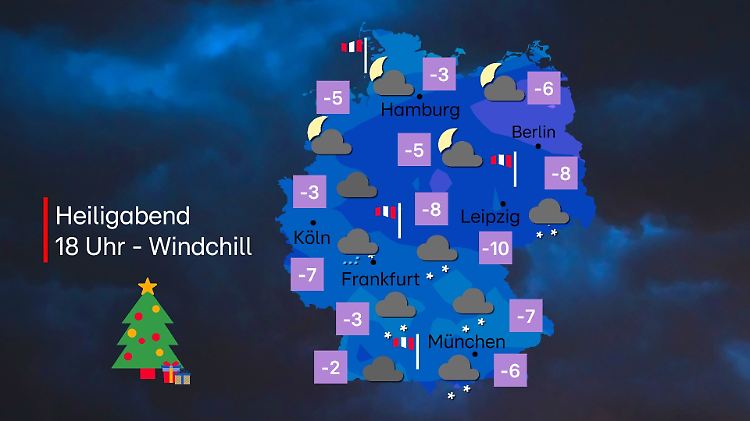 Windchill-Temperaturen am Heiligabend 2025