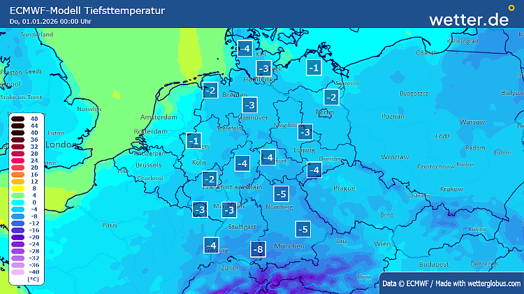 Tiefstwerte an Silvester um 24 Uhr 
