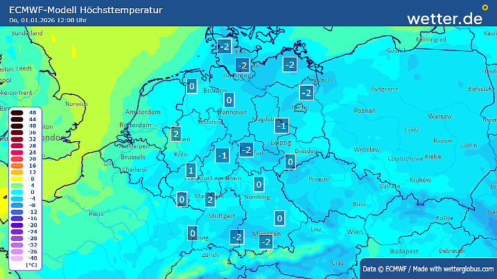 Temperaturen an Neujahr