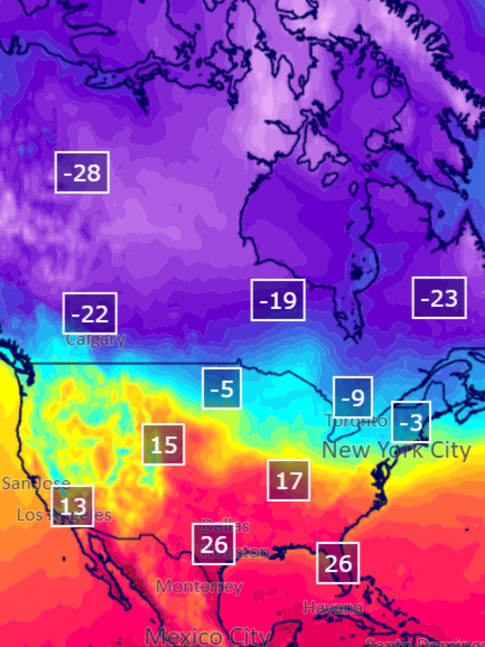 Höchstwerte in Nordamerika an Heiligabend