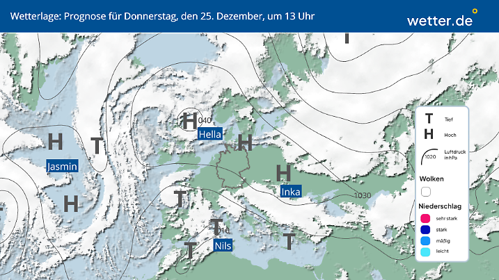 Wetterlage am Donnerstag, 25.12.2025