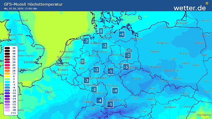 Temperaturen am Montagmittag